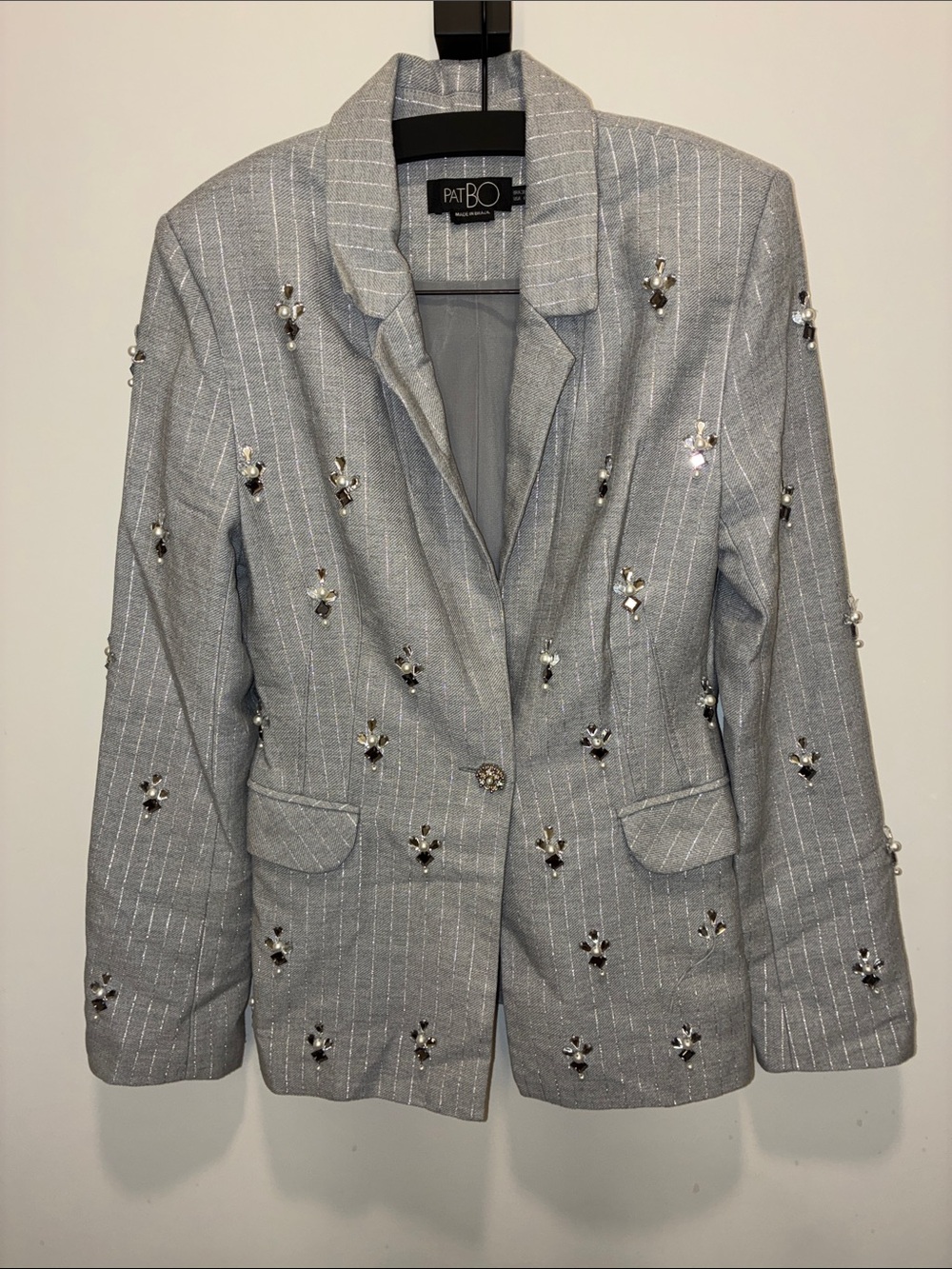 PatBO Silver Embellished Pinstripe Blazer
